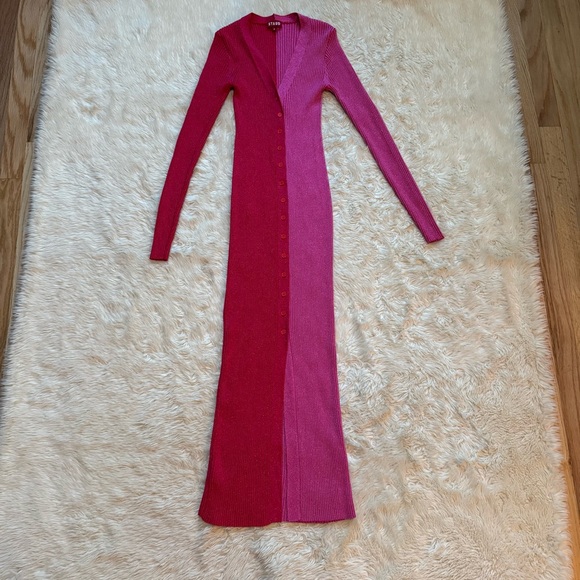 STAUD Red and Pink Ribbed Knit Dress - Picture 3 of 5